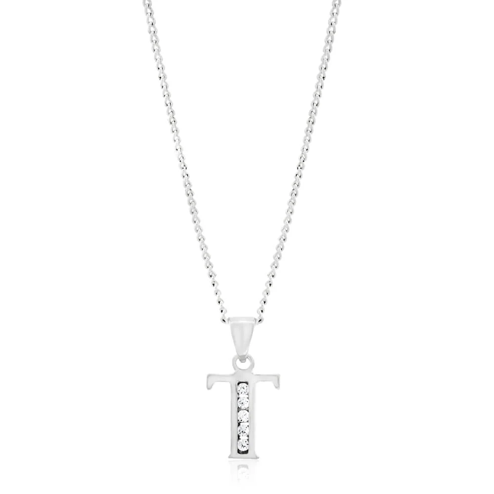 Sterling Silver Cubic Zirconia Initial "T" Pendant