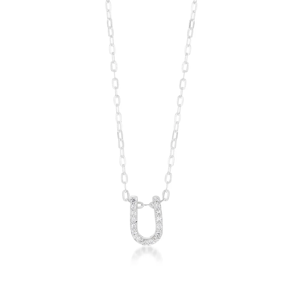 Sterling Silver Cubic Zirconia Initial "U" Pendant On 39+3cm Chain