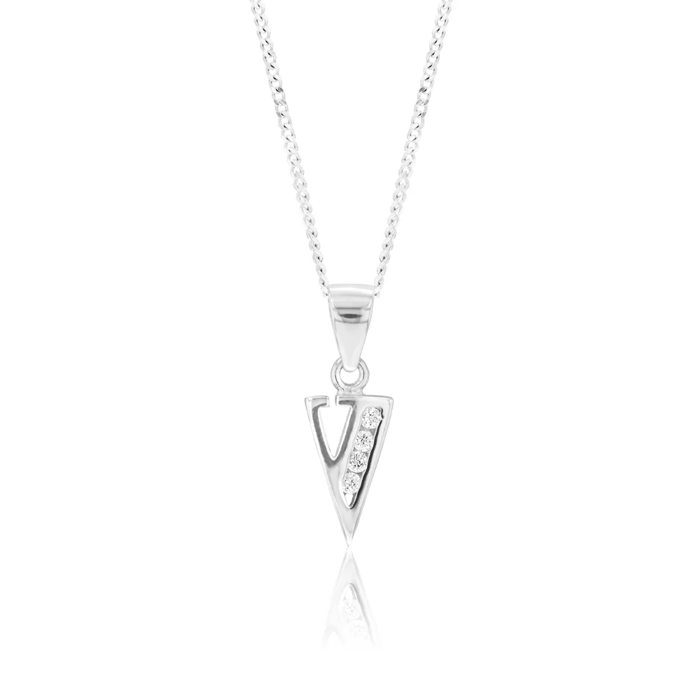 Sterling Silver Cubic Zirconia Initial "V" Pendant