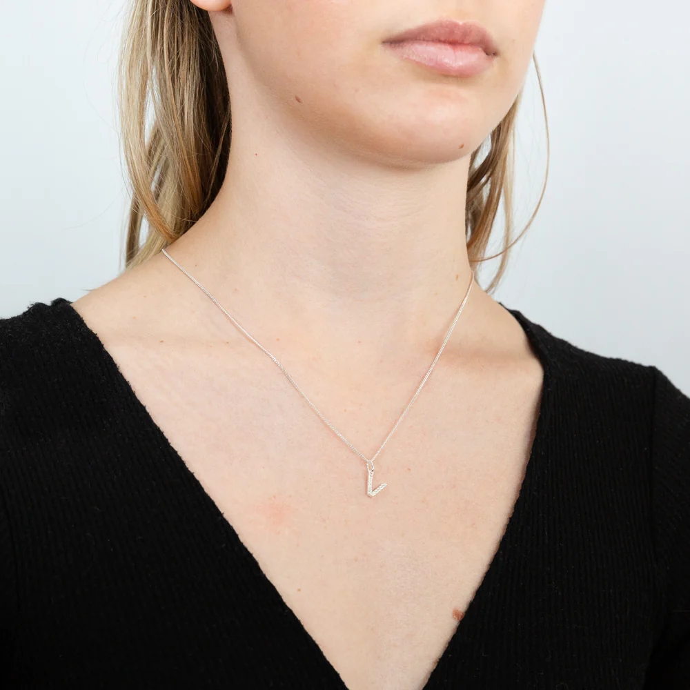 Sterling Silver Cubic Zirconia Initial "V" Pendant - Image 2