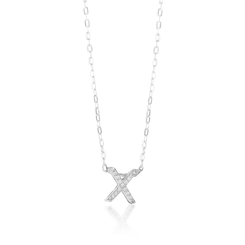 Sterling Silver Cubic Zirconia Initial "X" Pendant on 39+3cm Chain