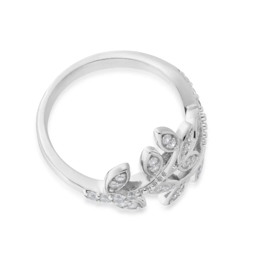 Sterling Silver Cubic Zirconia Leaf Ring - Image 2