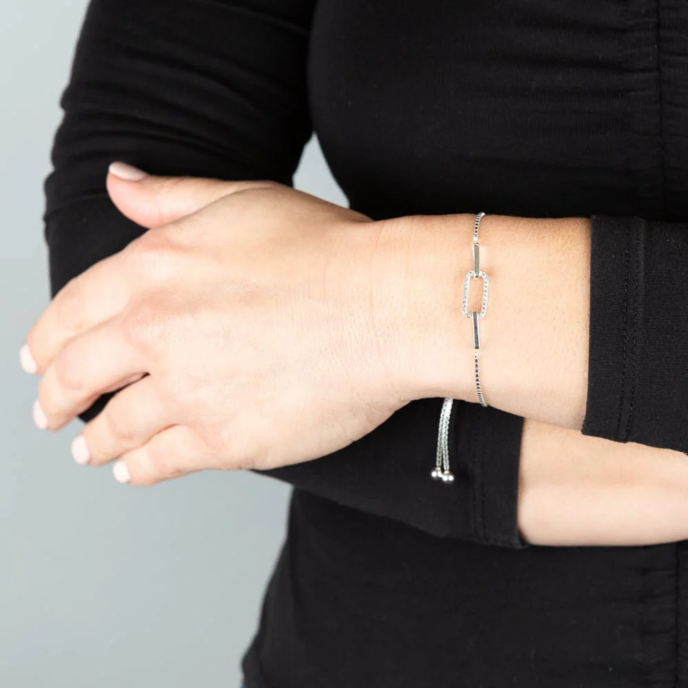 Sterling Silver Cubic Zirconia Link 19cm Adjustable Bracelet - Image 2
