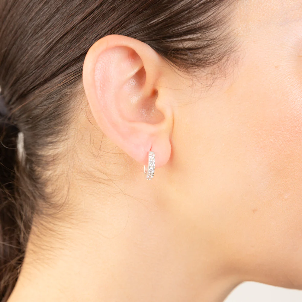 Sterling Silver Cubic Zirconia On 13mm Hoop Earrings - Image 2