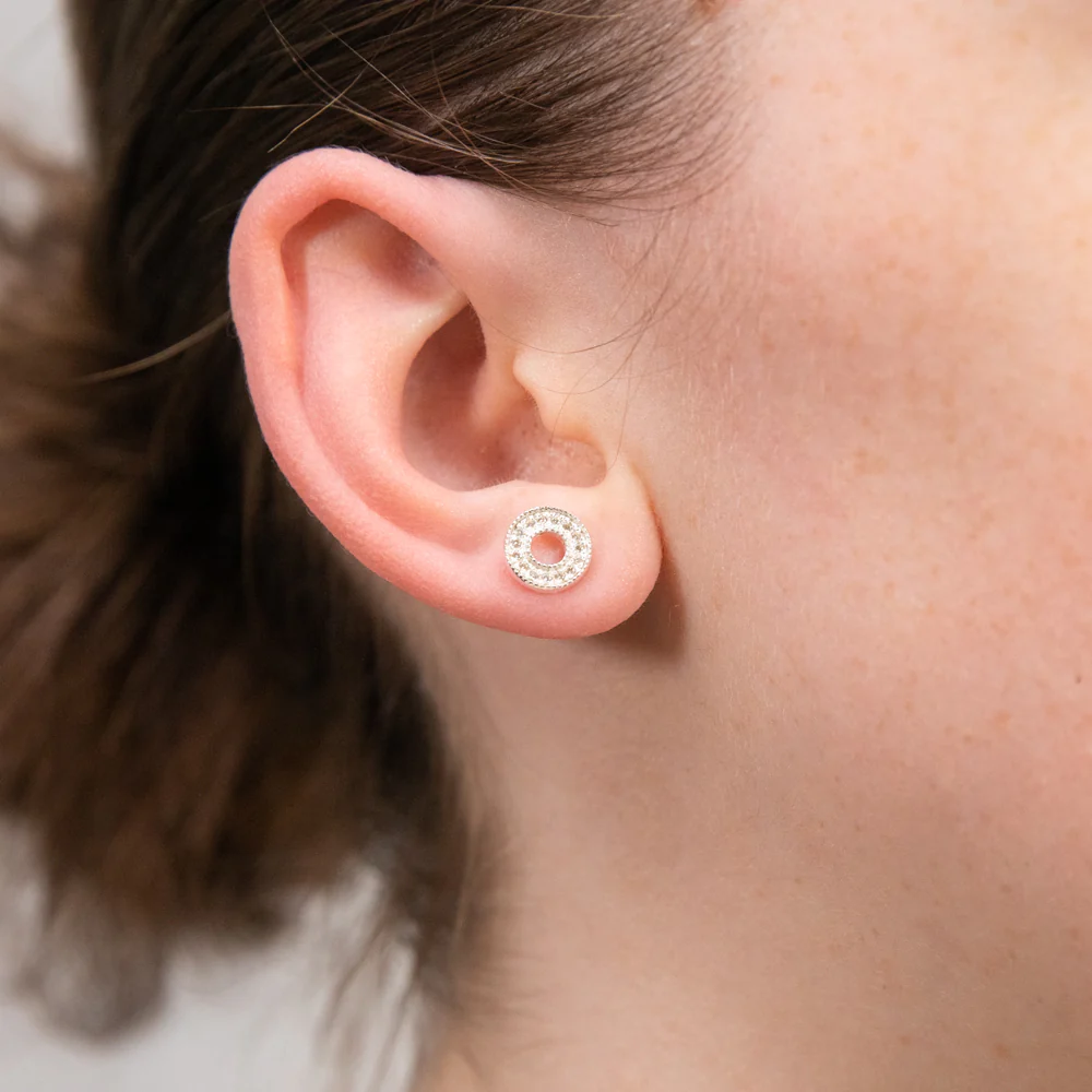 Sterling Silver Cubic Zirconia On Open Circle Stud Earrings - Image 2
