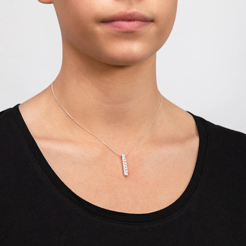 Sterling Silver Cubic Zirconia On Vertical Bar Pendant - Image 2
