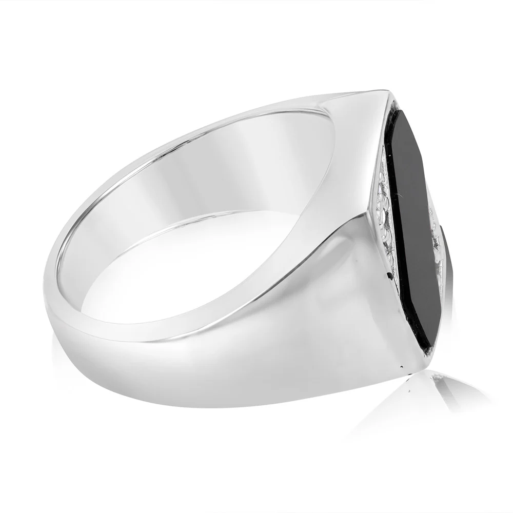 Sterling Silver Cubic Zirconia Onyx Black Gents Ring - Image 2