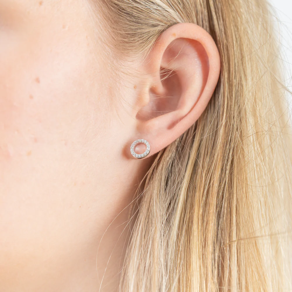 Sterling Silver Cubic Zirconia Open Round Stud Earrings - Image 2