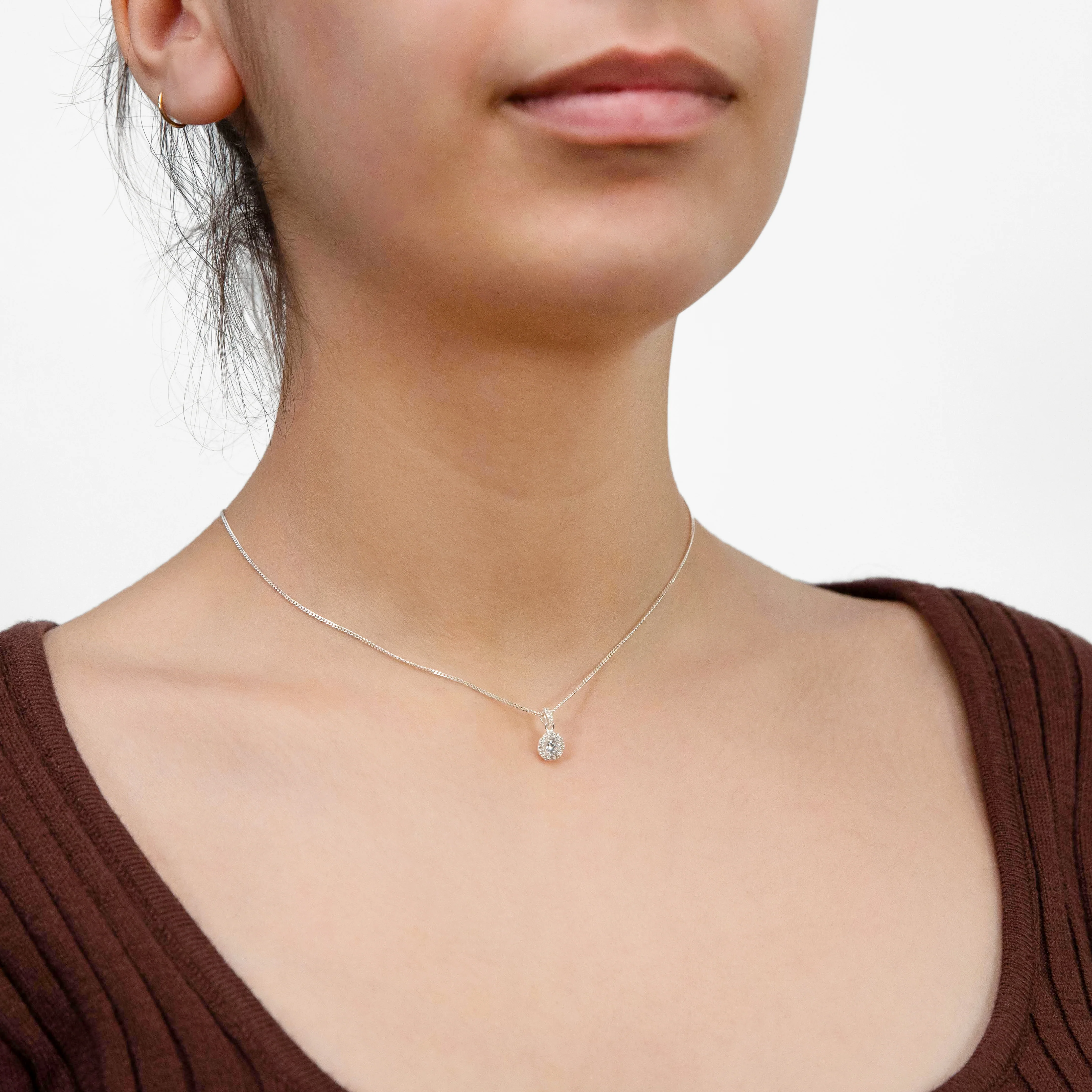 Sterling Silver Cubic Zirconia Round Halo Pendant - Image 2