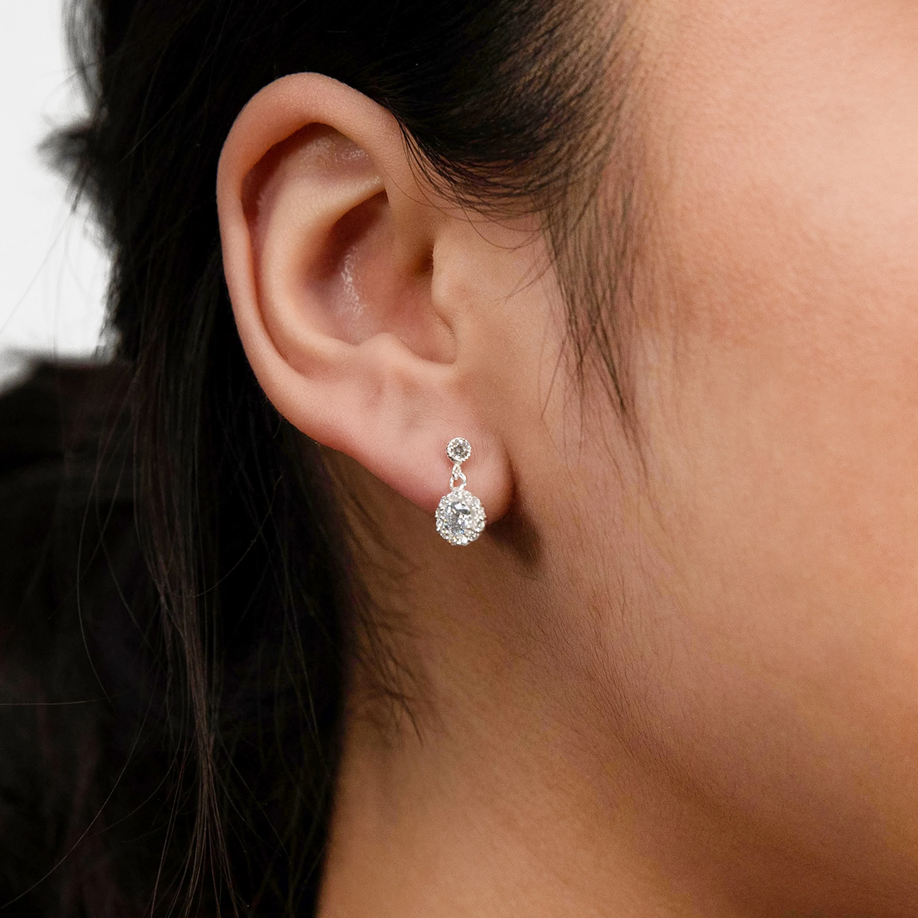 Sterling Silver Cubic Zirconia Round Halo Stud Earrings - Image 2