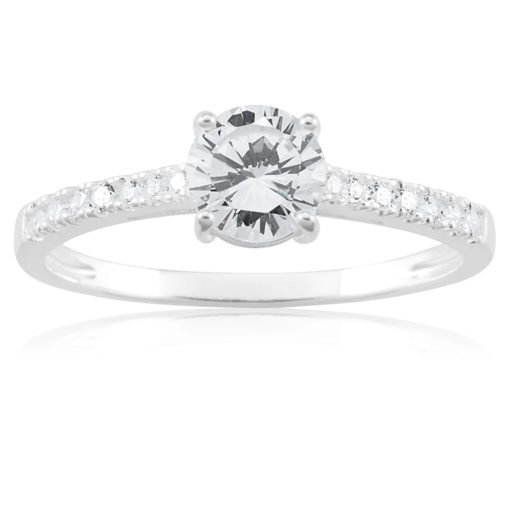 Sterling Silver Cubic Zirconia Solitaire Fancy Ring