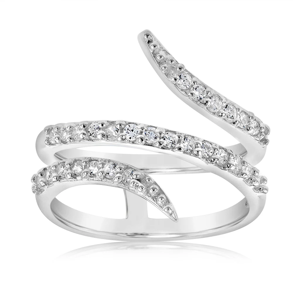 Sterling Silver Cubic Zirconia Spiral Ring