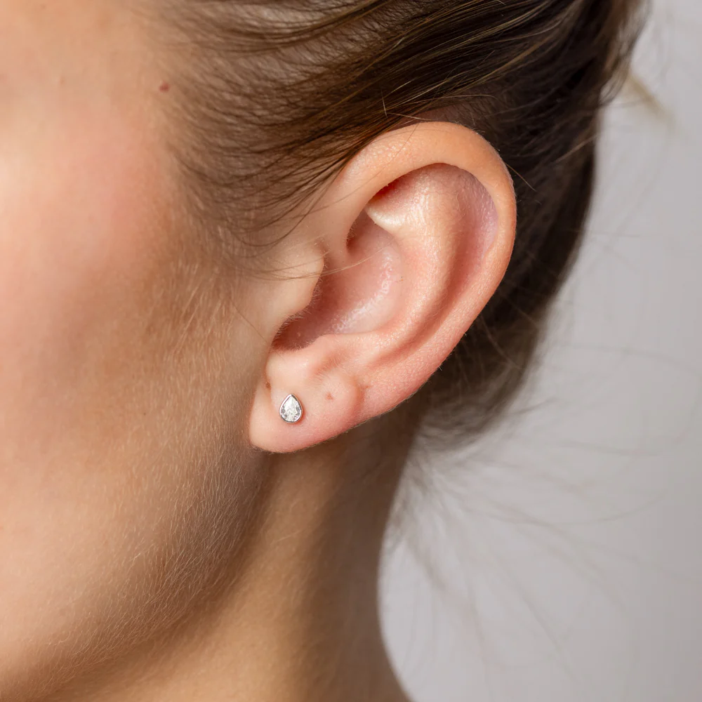 Sterling Silver Cubic Zirconia Teardrop Stud Earrings - Image 2