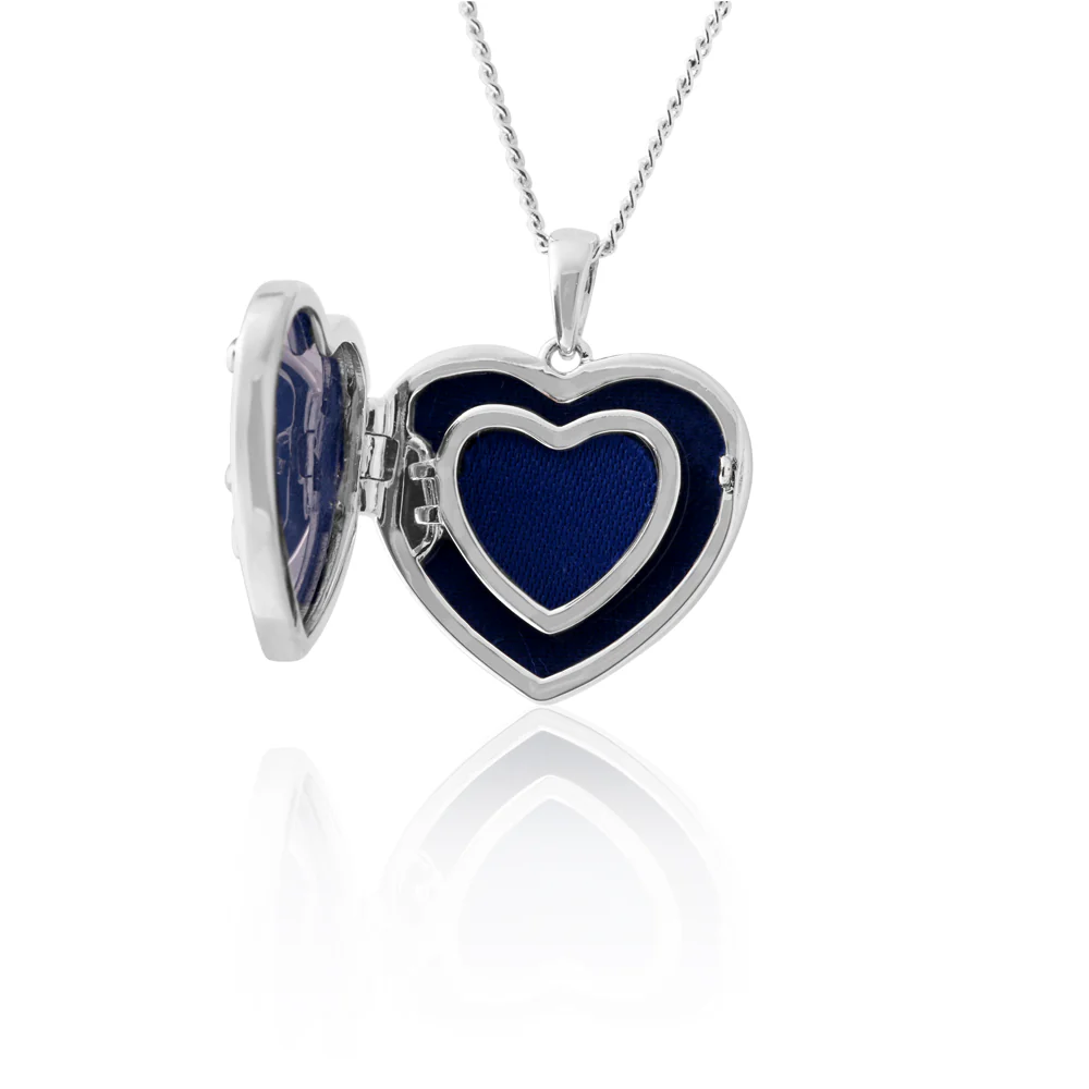 Sterling Silver Cubic Zirconia Tree of Life Locket with Blue Velvet Pendant - Image 2
