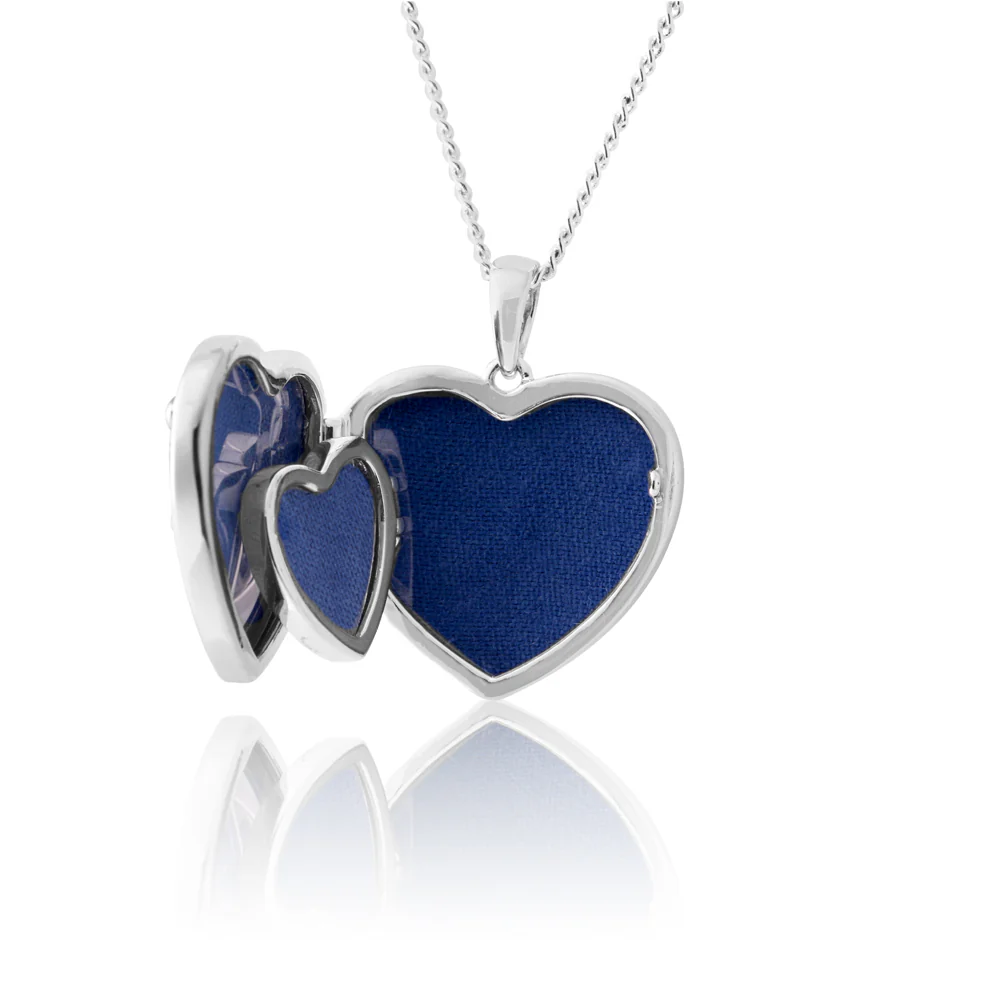 Sterling Silver Cubic Zirconia Tree of Life Locket with Blue Velvet Pendant - Image 3
