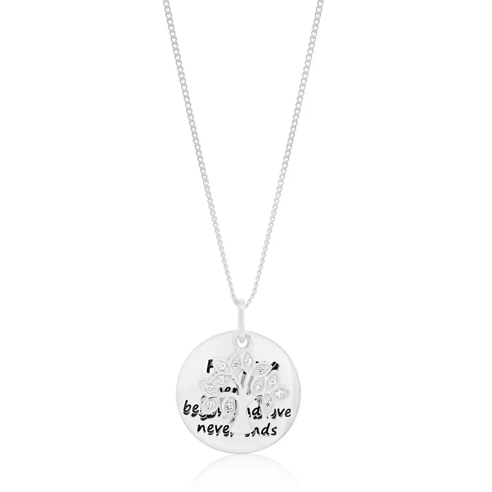 Sterling Silver Cubic Zirconia Tree Of Life & Round Disc Pendant - Image 2