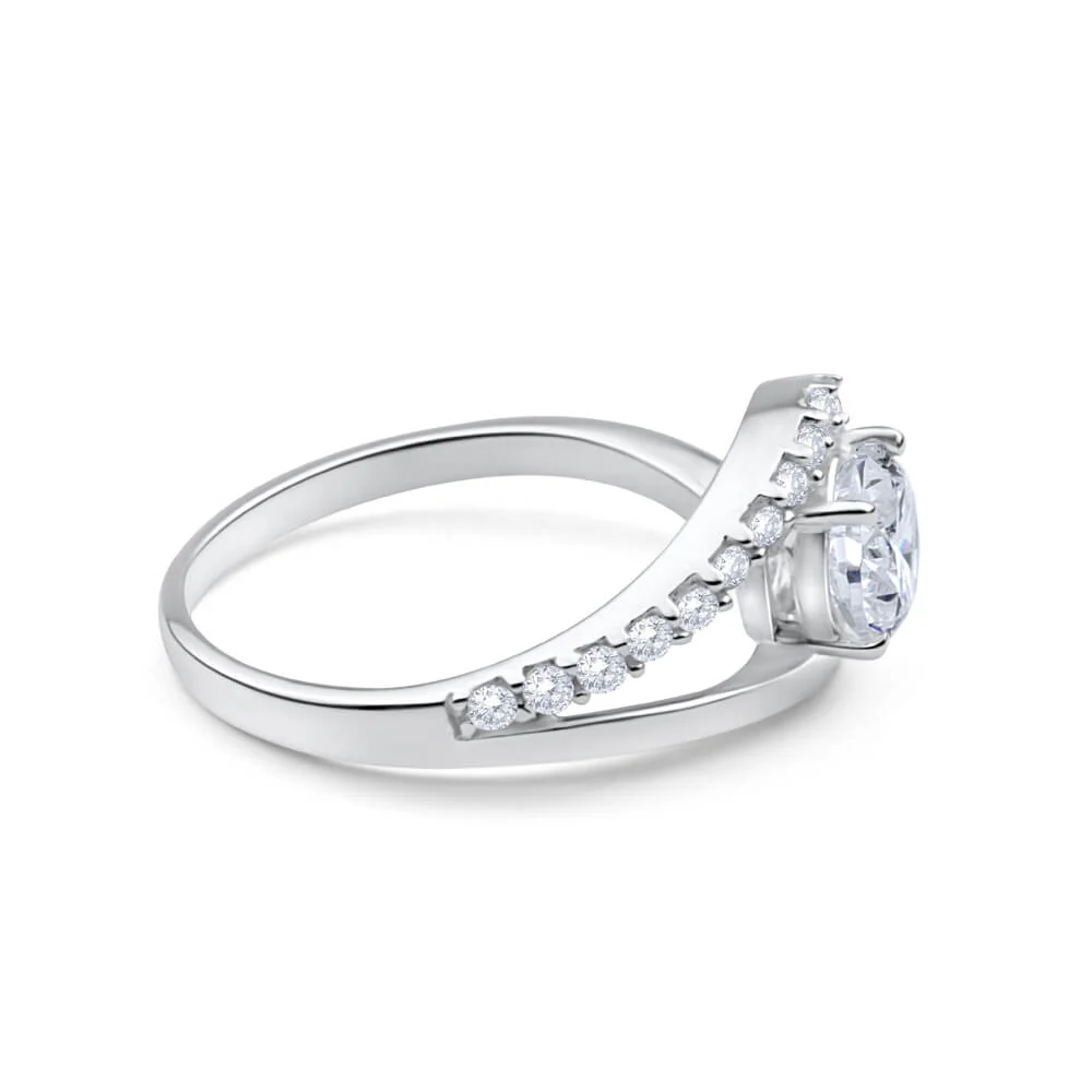 Sterling Silver Cubic Zirconia Wave 6mm Ring - Image 2