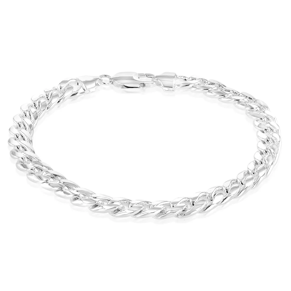 Sterling Silver Curb Beveled 23cm Bracelet