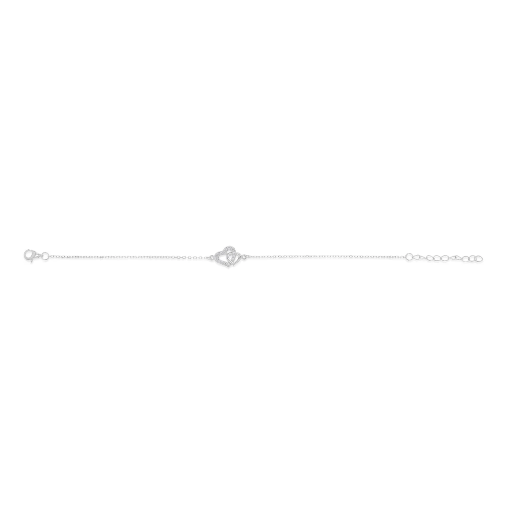 Sterling Silver CZ Double Heart Bracelet - Image 2