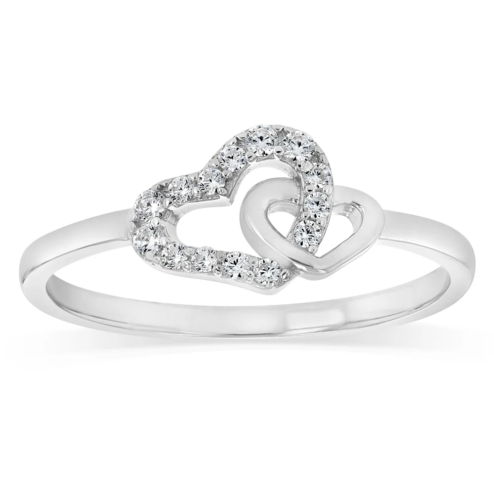 Sterling Silver CZ Double Heart Ring