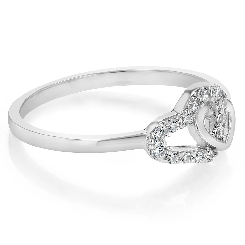 Sterling Silver CZ Double Heart Ring - Image 2