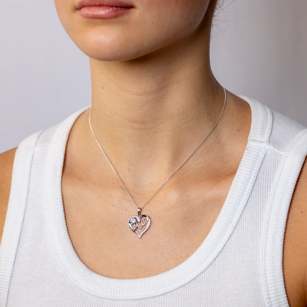 Sterling Silver CZ 'Mum' Heart Pendant - Image 2