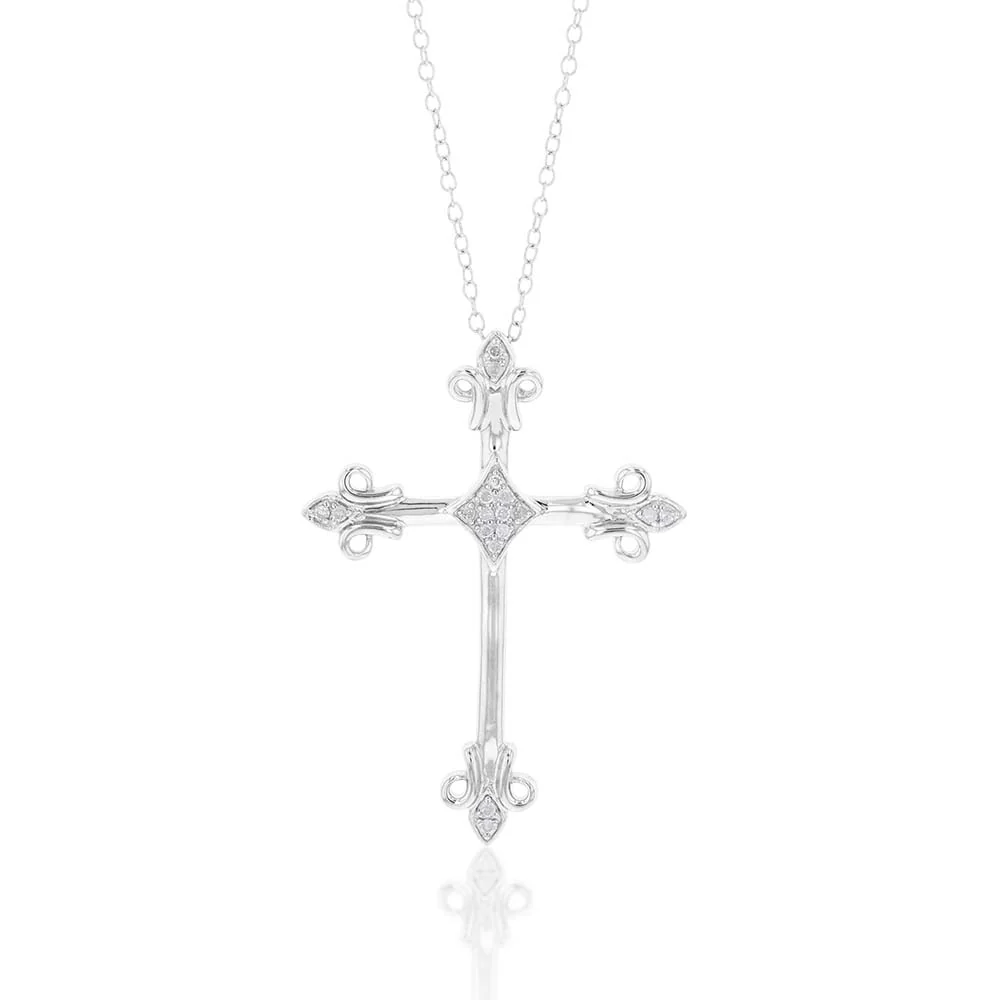 Sterling Silver Diamond Cross Pendant on 51cm Adjustable Chain