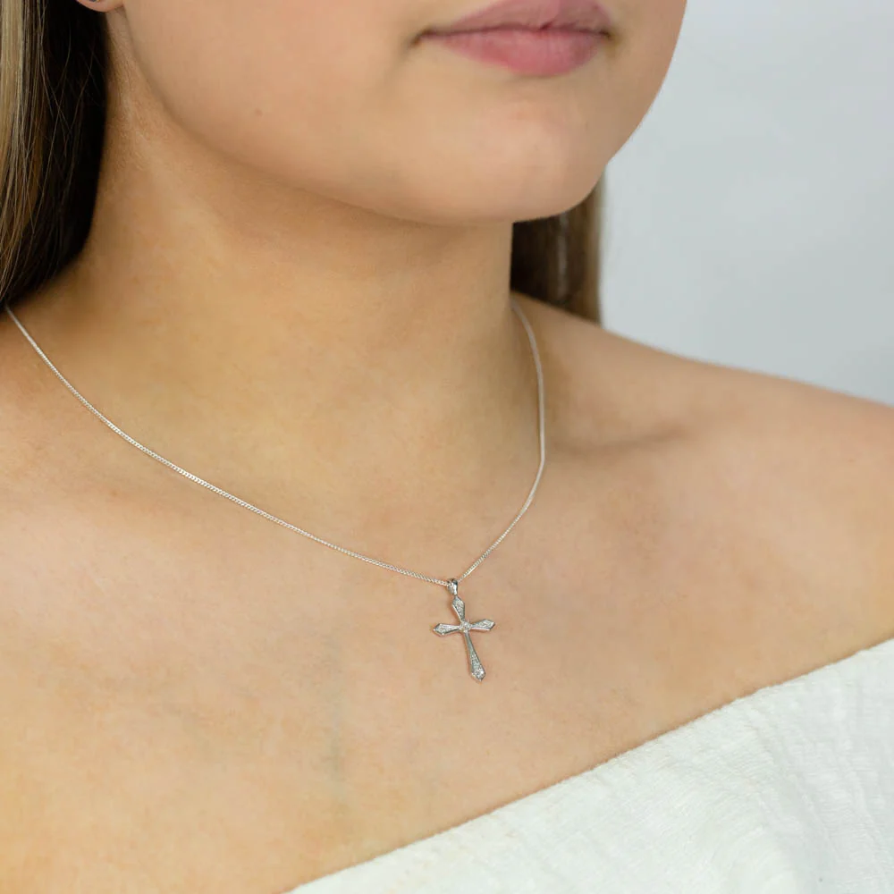 Sterling Silver Diamond Cross with 5 Brilliant Diamonds - Image 2