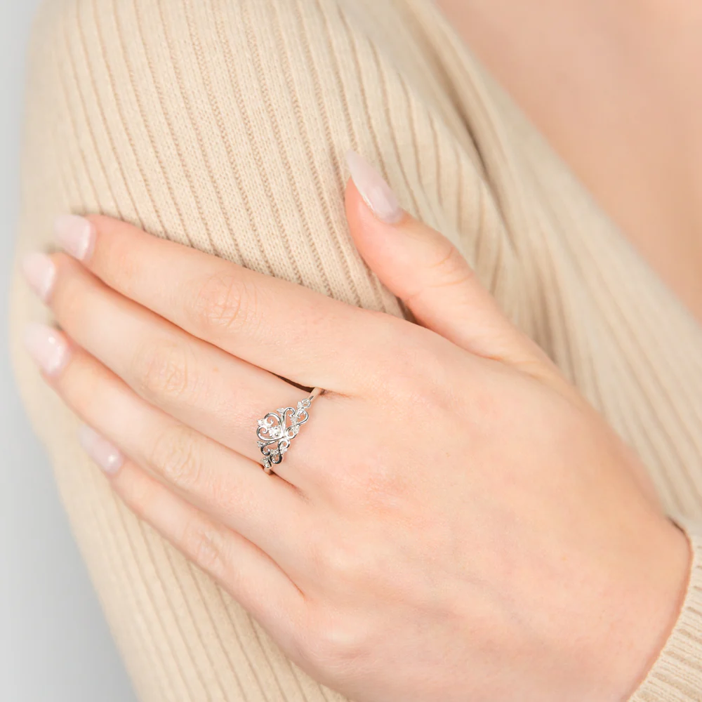 Sterling Silver Diamond Crown Ring - Image 3