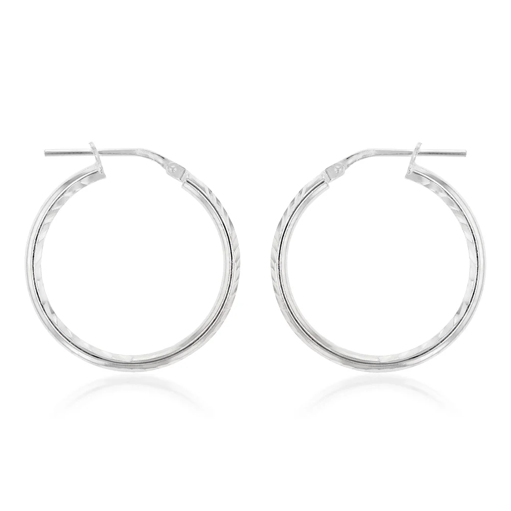Sterling Silver Diamond Cut 20mm Hoop Earrings