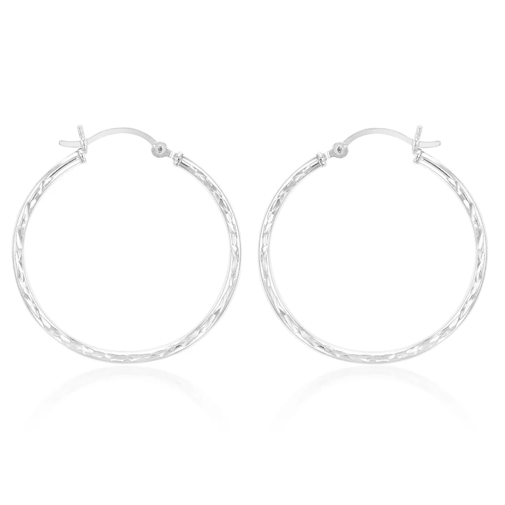 Sterling Silver Diamond Cut 30mm Hoop Earrings