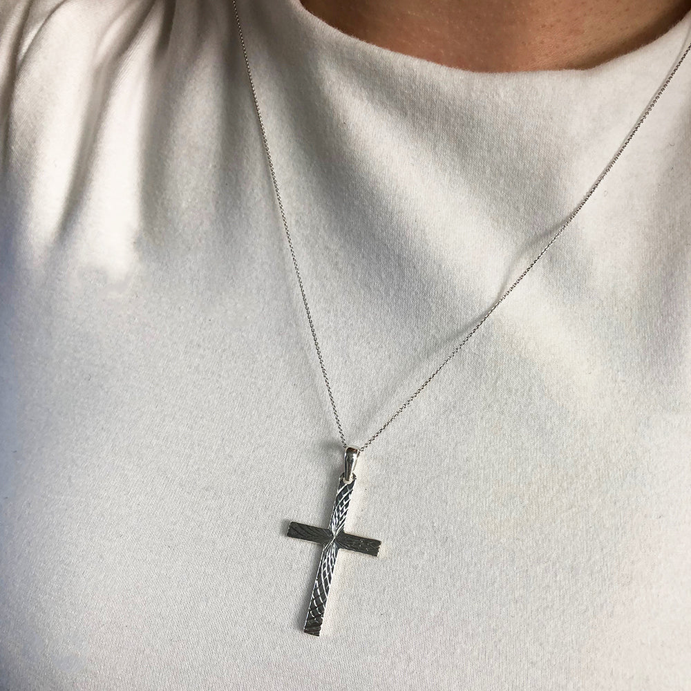 Sterling Silver Diamond Cut 35mm Cross Pendant - Image 2