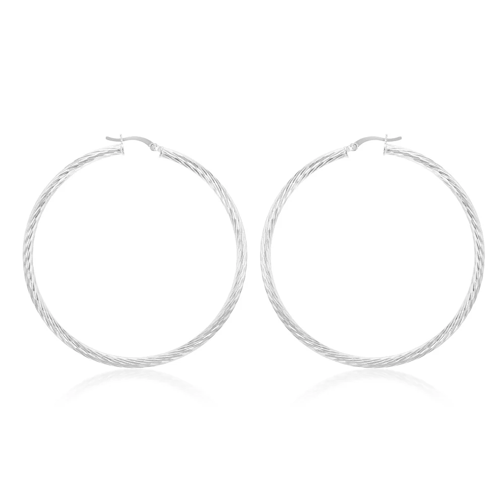 Sterling Silver Diamond Cut 60mm Hoop Earrings