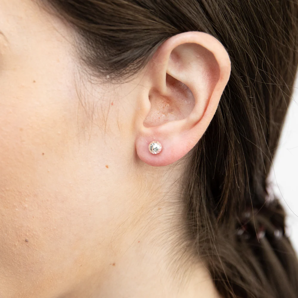 Sterling Silver Diamond Cut 6mm Ball Stud Earrings - Image 2