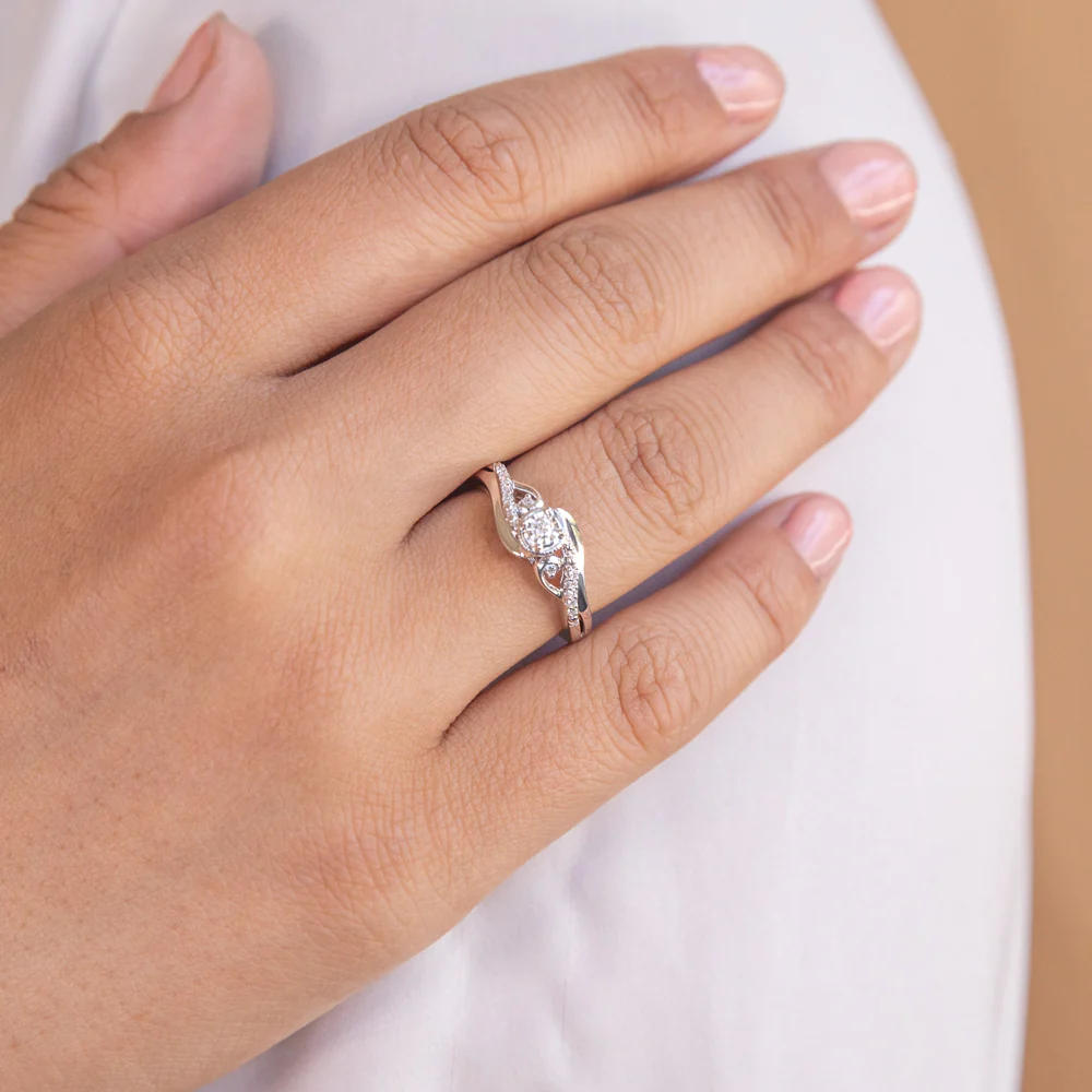 Sterling Silver Diamond Ring with 11 Diamonds and Pink Sapphire Accents - Image 3