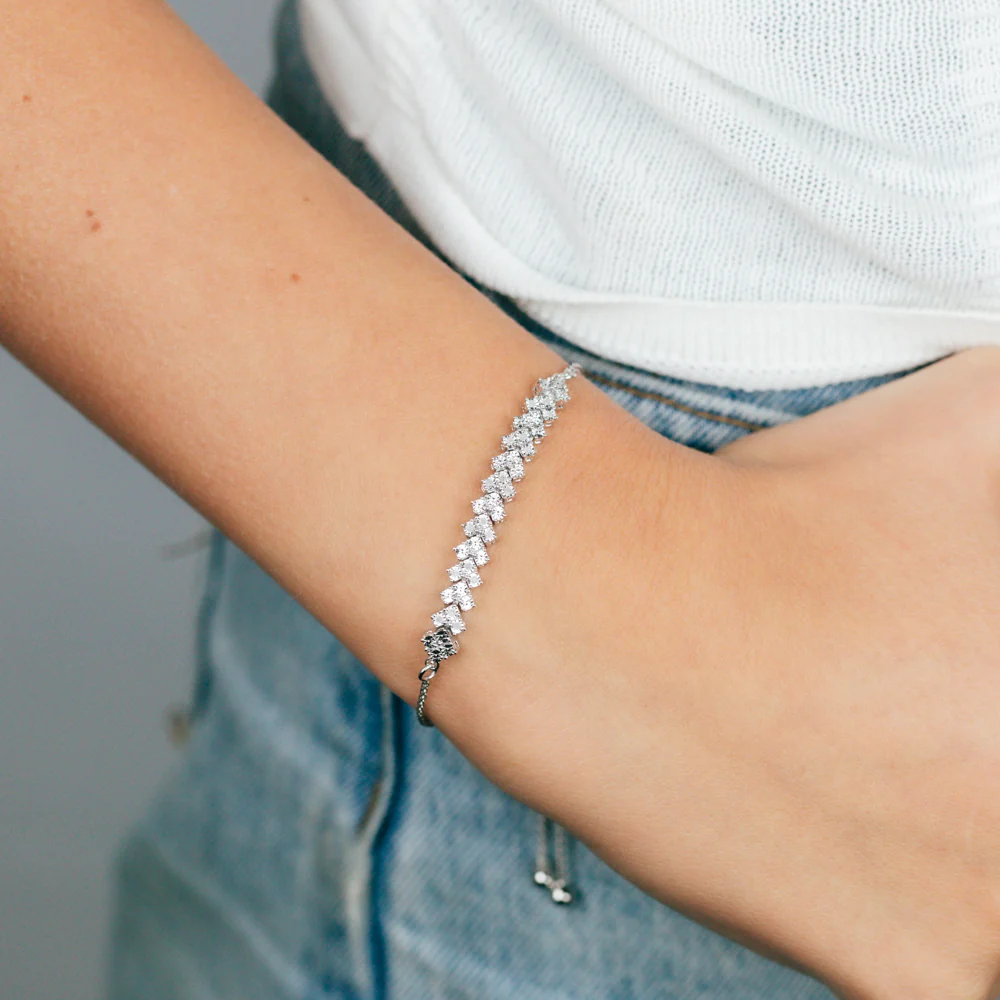 Sterling Silver Diamond Slider Bracelet with 18 Round Brilliant Cut Diamonds - Image 4