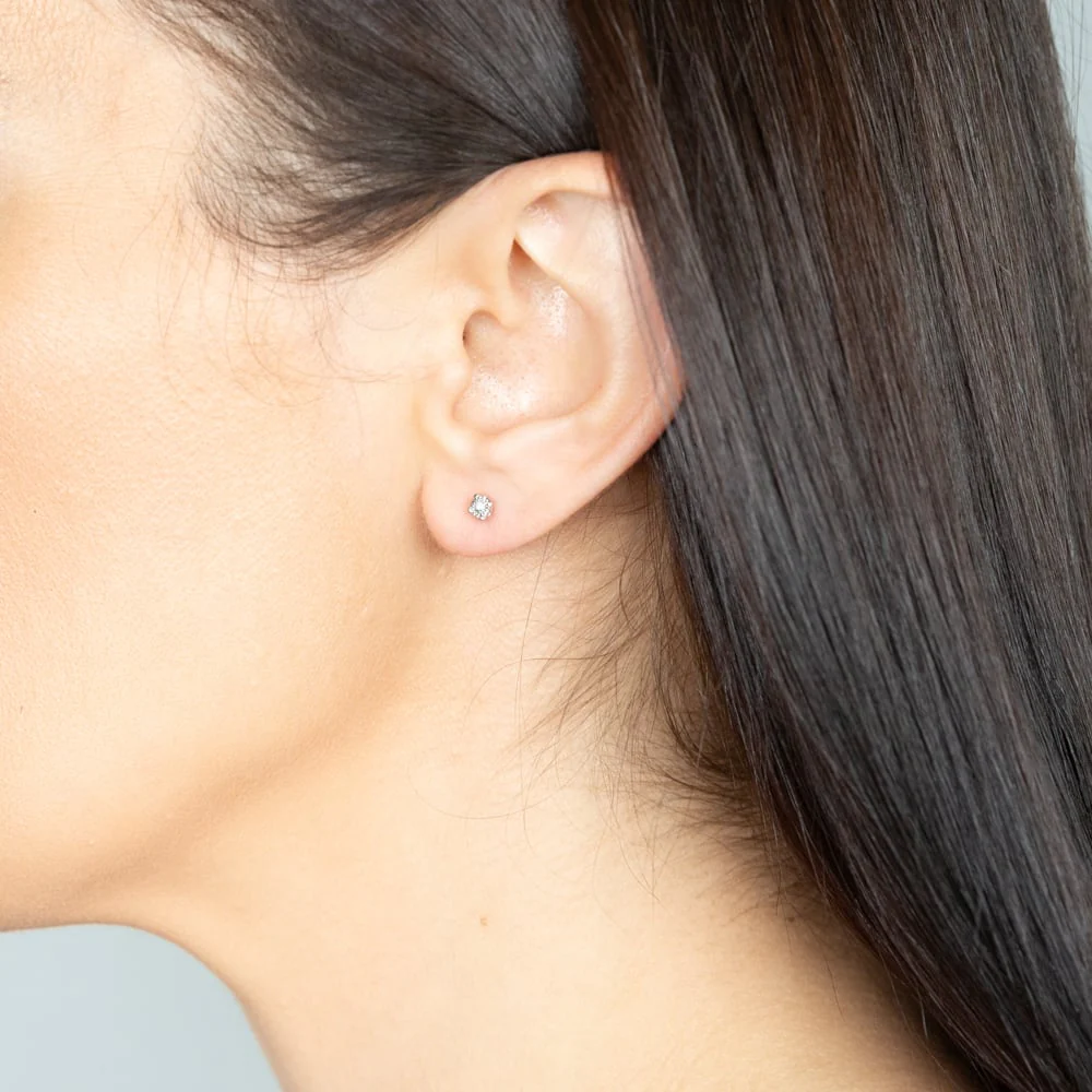 Sterling Silver Diamond Stud Earrings - Image 2