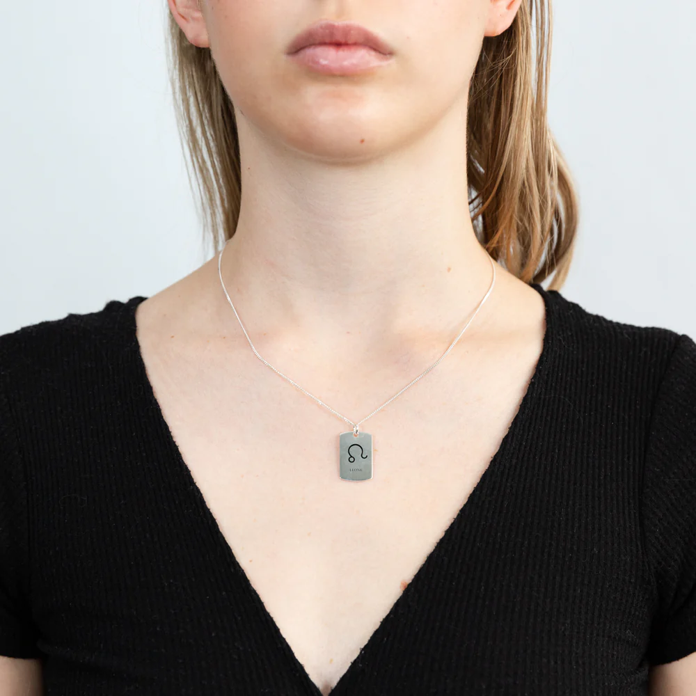 Sterling Silver Dog Tag With Leo Zodiac/Star Sign Pendant - Image 2