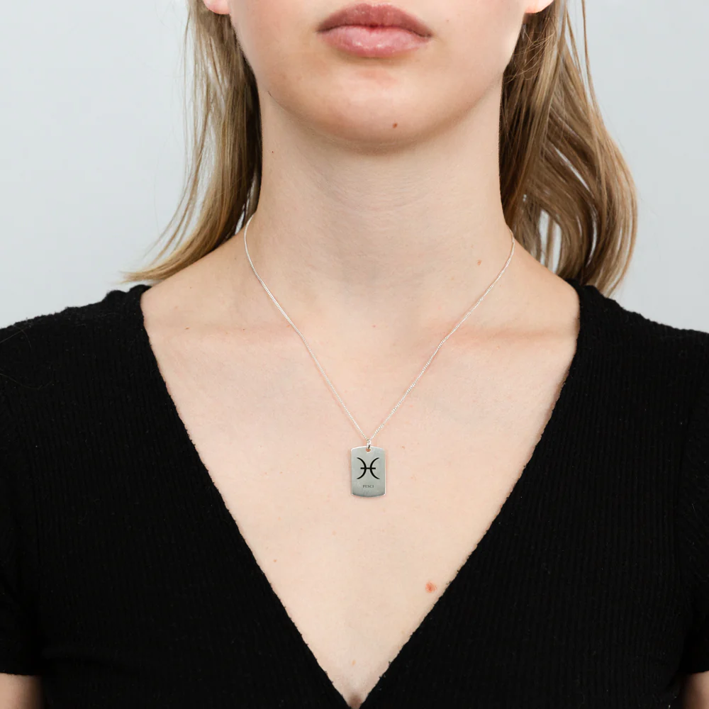 Sterling Silver Dog Tag With Pisces Zodiac/Star Sign Pendant - Image 2