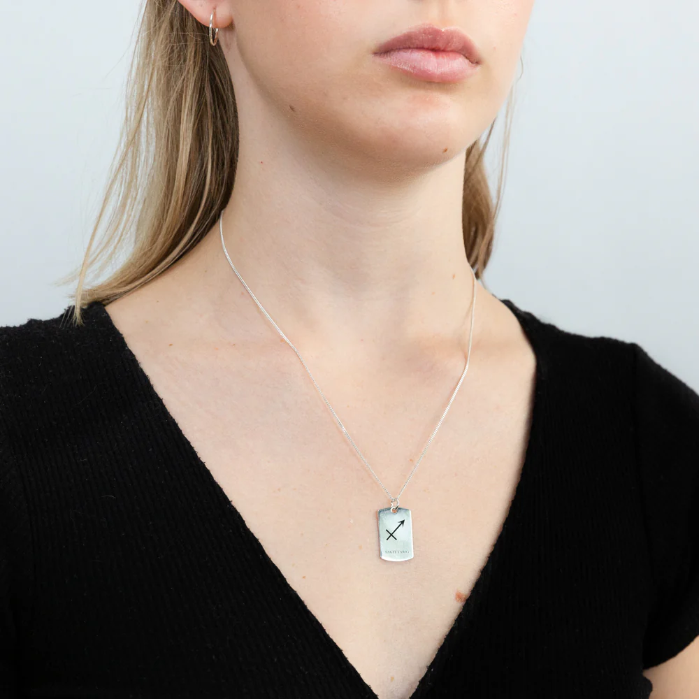 Sterling Silver Dog Tag With Sagittarius Zodiac/Star Sign Pendant - Image 2