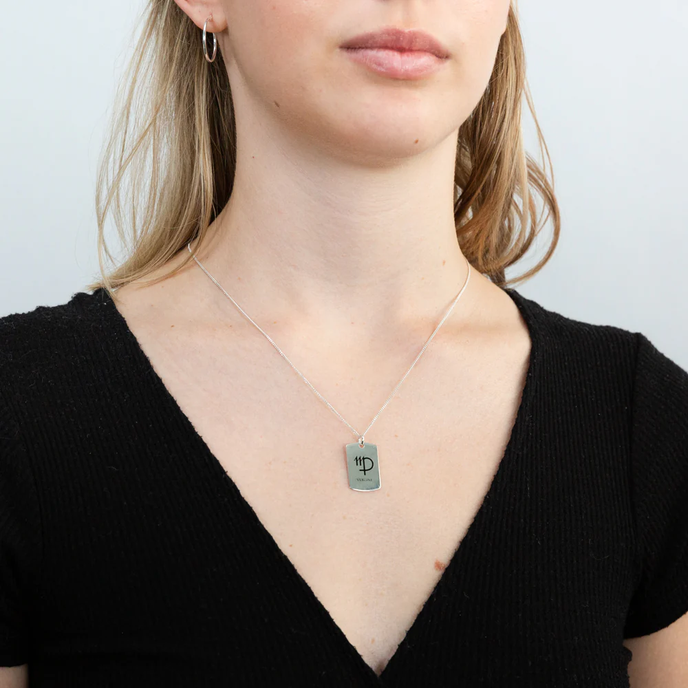 Sterling Silver Dog Tag With Virgo Zodiac/Star Sign Pendant - Image 2