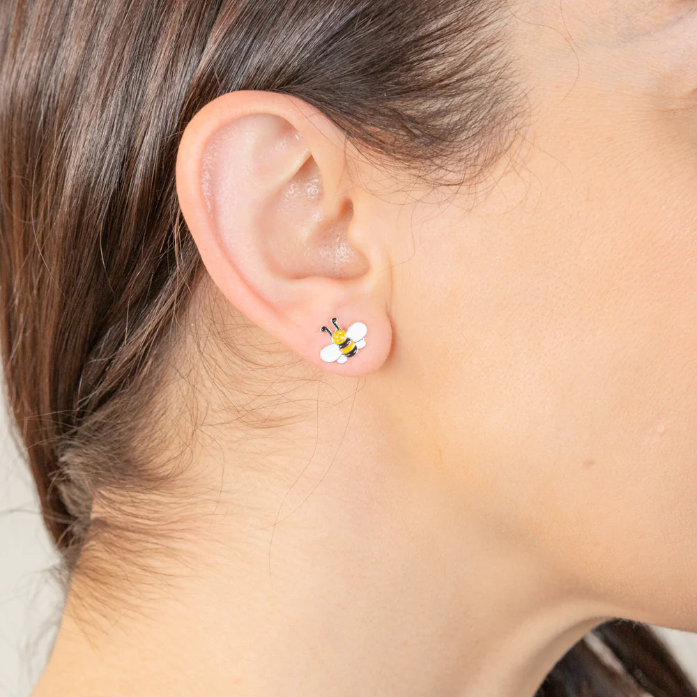 Sterling Silver Enamel Honey Bee Stud Earrings - Image 2