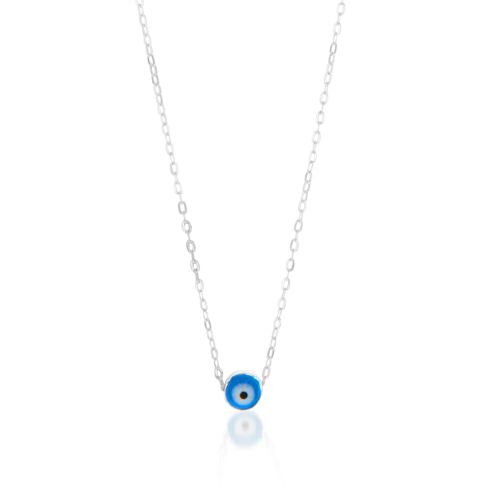 Sterling Silver Evil Eye Pendant On 42+3cm Chain