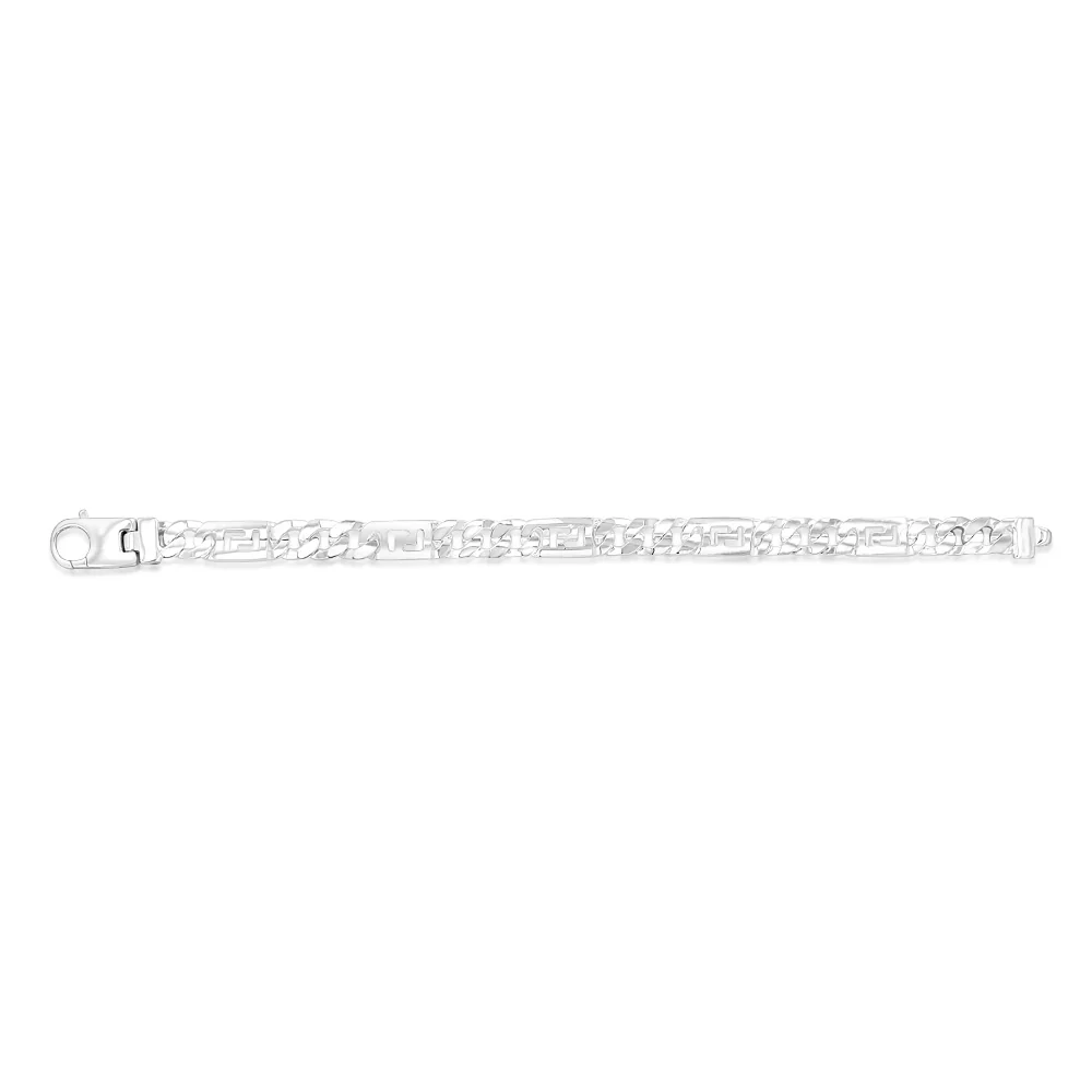 Sterling Silver Fancy 250 Gauge Curb And Green Link 23cm Bracelet - Image 2