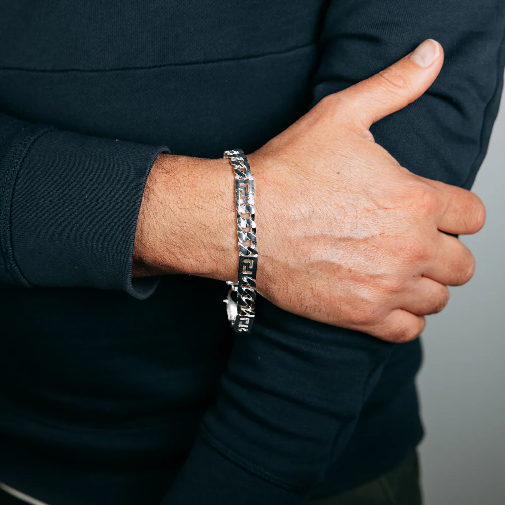Sterling Silver Fancy 250 Gauge Curb And Green Link 23cm Bracelet - Image 3