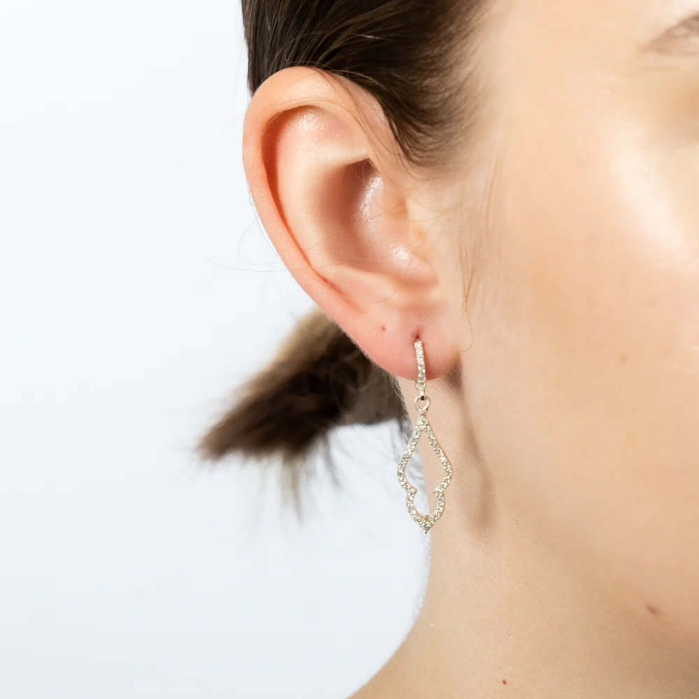 Sterling Silver Fancy Leaf Cubic Zirconia Hoop Drop Earrings - Image 2