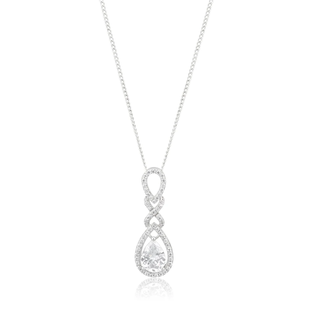 Sterling Silver Fancy Pear and Round Zirconia Pendant