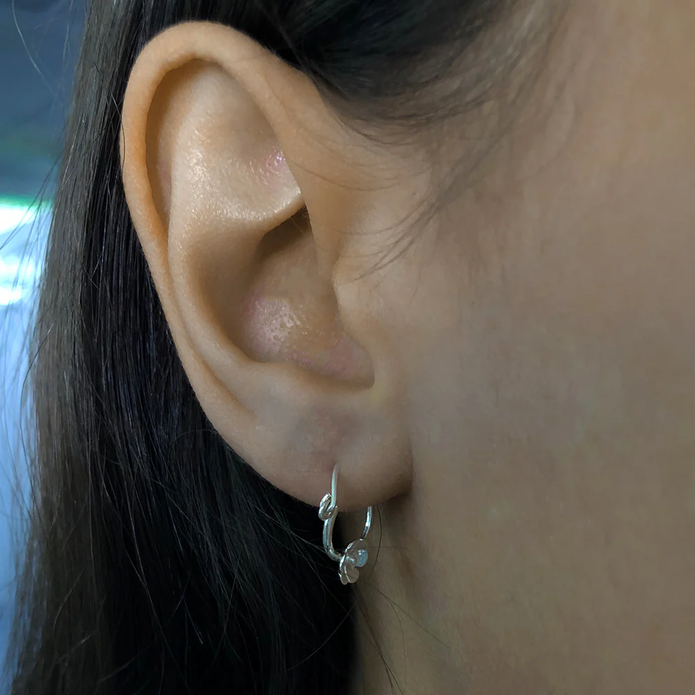 Sterling Silver Flower on Hoop Earrings - Image 3