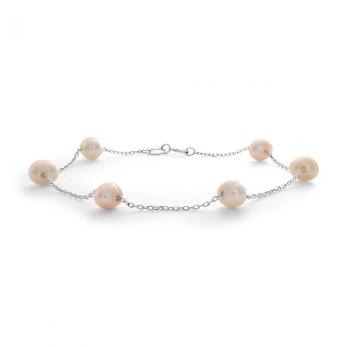 Sterling Silver Freshwater Cream/Light Pink Pearl Bracelet *COLOURS MAY VARY*