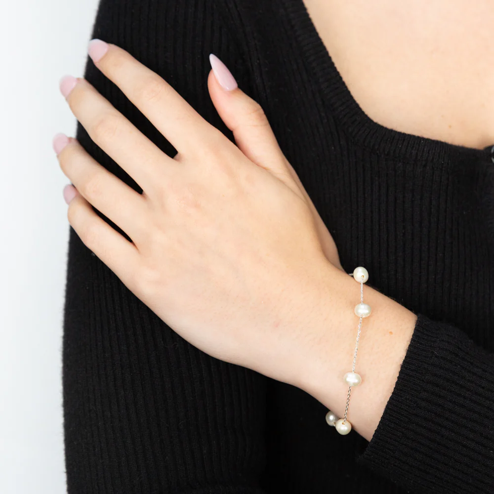 Sterling Silver Freshwater Cream/Light Pink Pearl Bracelet *COLOURS MAY VARY* - Image 3